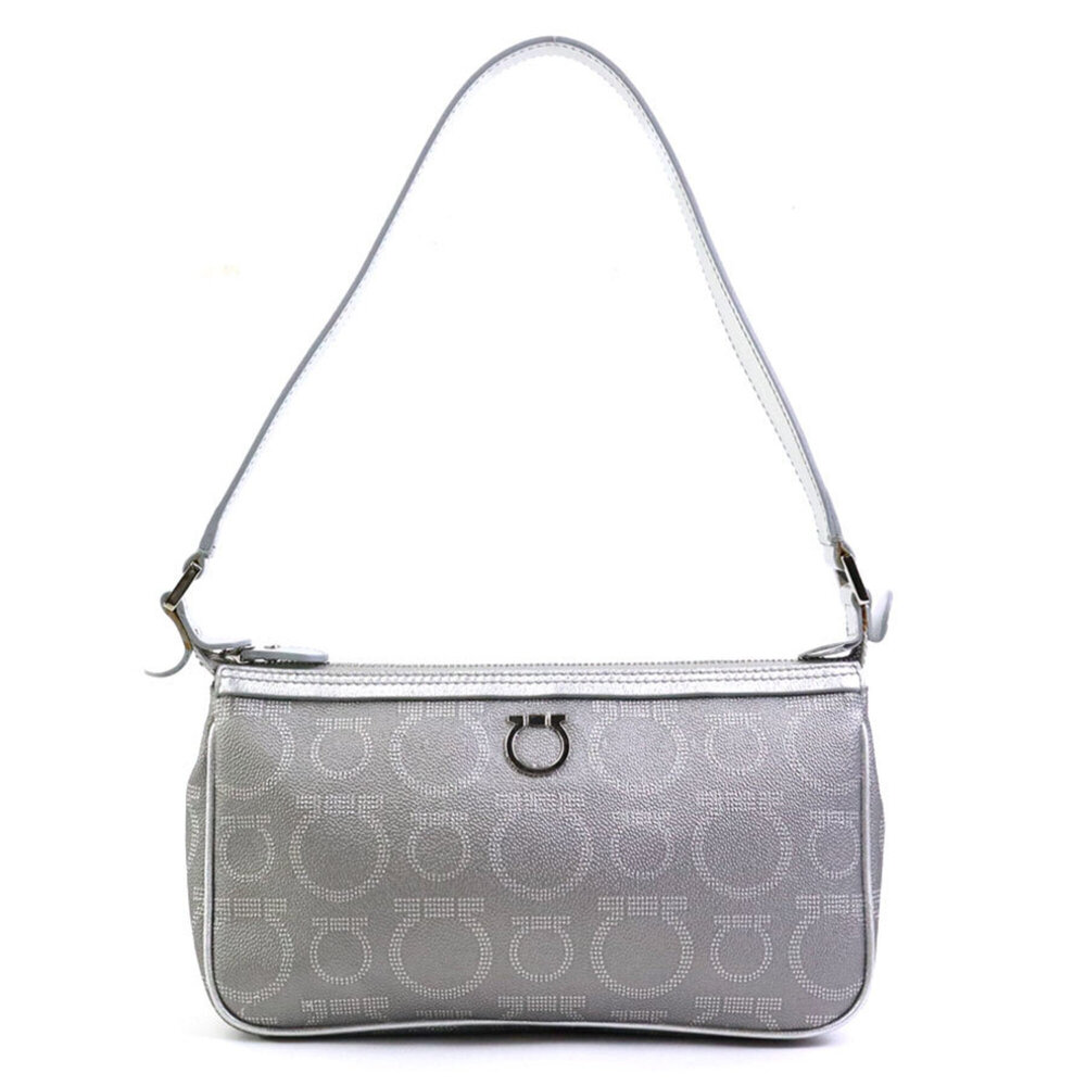 Salvatore Ferragamo handbag, Gancini design, leather, silver, women's, r11447i